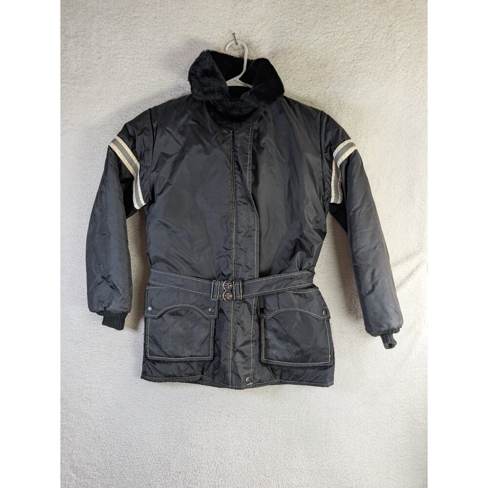 Vintage Stearns Snowmobile Jacket Womens Small Black Hooded Pockets
